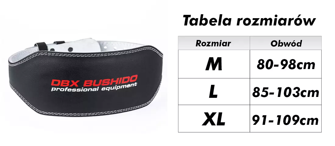 Tabela rozmiarów pas Bushido